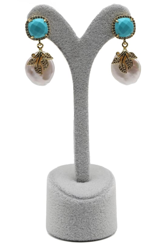 Turkuaz-İnci Doğal Taş Sallantılı Küpe - KP-0274
