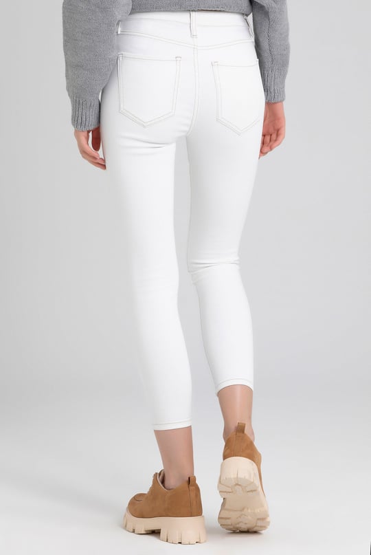 High Waisted Skinny Fit Buttoned White Jeans
