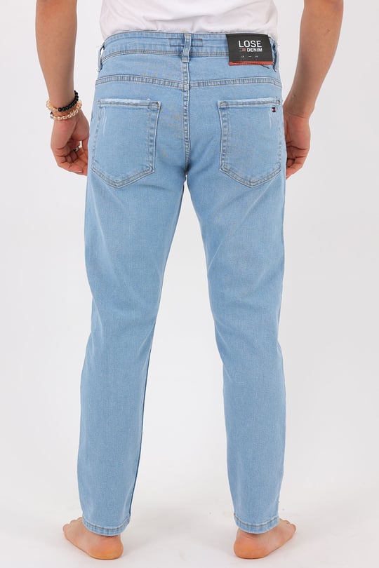 Erkek Skinny Fit Açık Mavi Rodeo Jean Pantalon