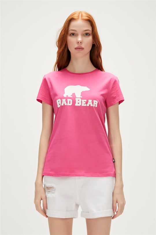 21.03.07.010-C01Logo Tee T-Shirt Siyah Pembe Baskılı Kadın Tişört