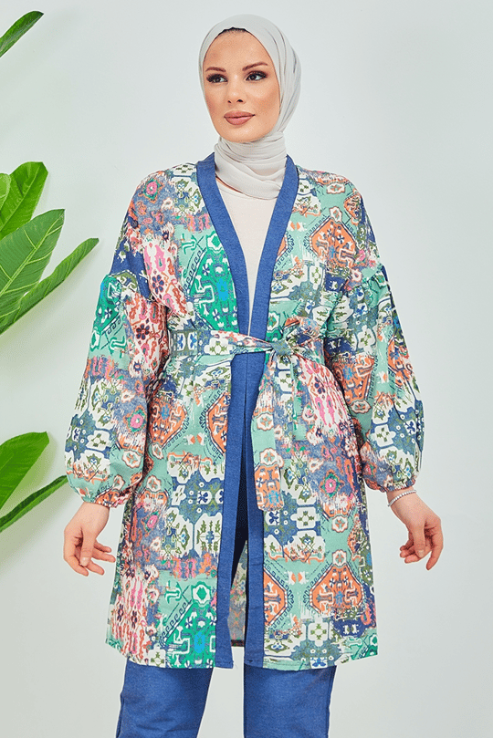 Özün Keten Kimono Takım 469 - İndigo