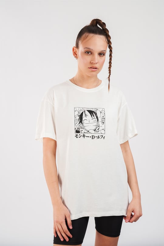 Bisiklet Yaka Anime Baskılı T-shirt - Ambar Giyim