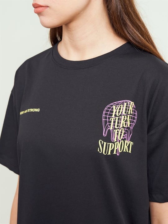 Bisiklet Yaka Your Turn To Support Yazı Baskılı T-shirt - Ambar Giyim