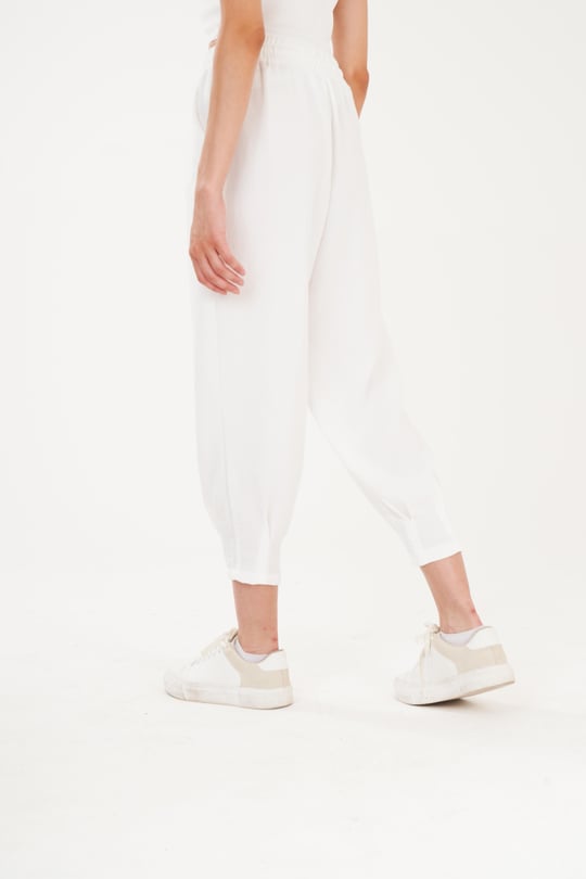 Bel Lastik Paça Pens Detaylı Keten Pantolon - Ambar Giyim
