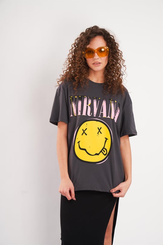 Bisiklet Yaka Nirvana Baskılı T-shirt - Ambar Giyim