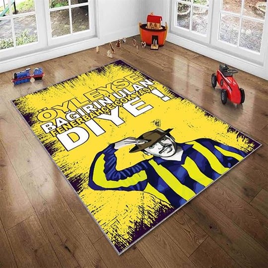 Sarı Fenerbahçe Yıkanabilir Kaymaz Taban Leke TutmazBebek ve Çocuk Odası  Halısı