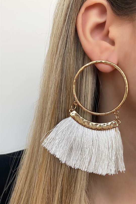 Takistir Jewelry | White color tassels earrings