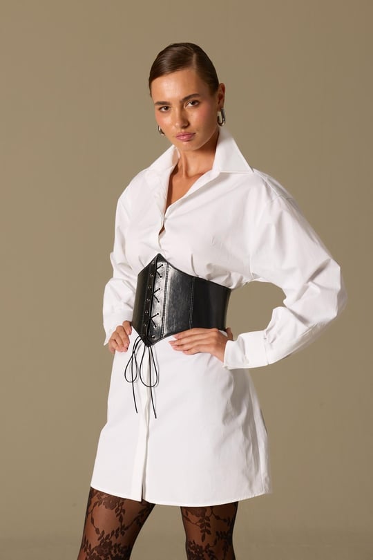 white christmas dresses Black & White Corset Shirt Mini Dress – MYCLO