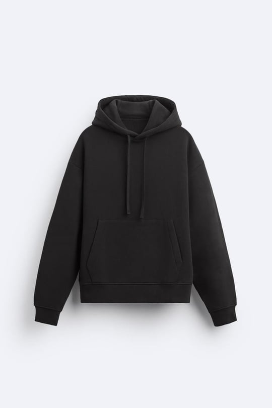Kad n On ve Arka Bask l On Kanguru Cep Kapu onlu Oversize Sweatshirt Siyah