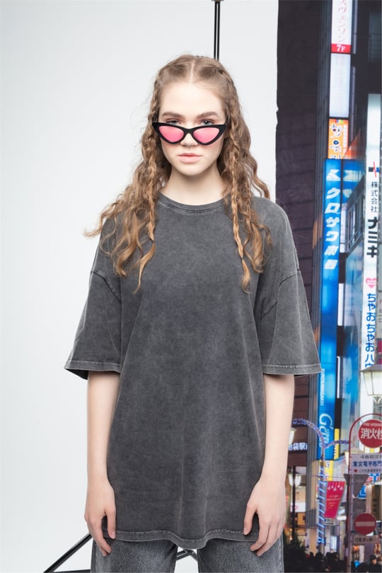 Trendiz Basic Kadın Yıkamalı Tshirt Antrasit - Trendiz Trendiz Basic Kadın Yıkamalı Tshirt Antrasit - Trendiz