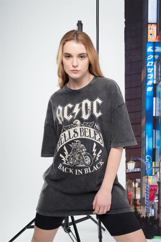 Trendiz Kadın Ac/Dc Tshirt Antrasit - Trendiz