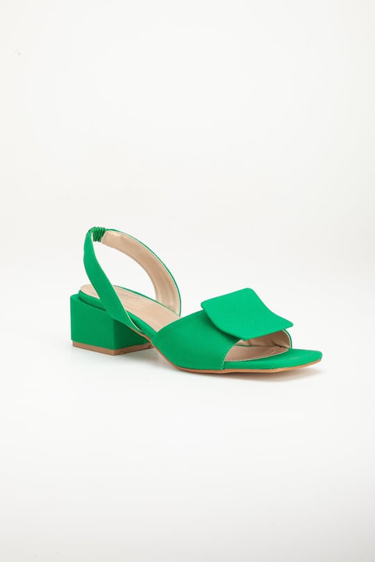 Zara Saten Kalın Tokalı Yeşil Kadın Topuklu Ayakkabı