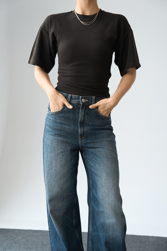 ルナ　0507 Belden Oturmalı Fermuar Detaylı Yarasa Kol T-shirt QS261003