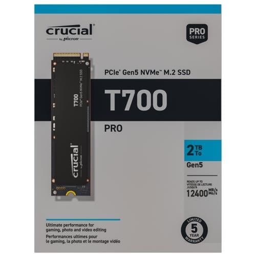 Crucial T700 2TB PCIe Gen5 NVMe M.2 SSD, CT2000T700SSD3