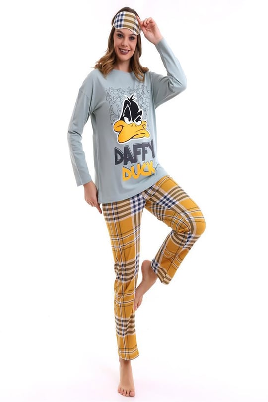 Mint Uyku Bantlı Baskılı Salaş Uzunkol Kadın Pijama Takımı - Binbirbutik