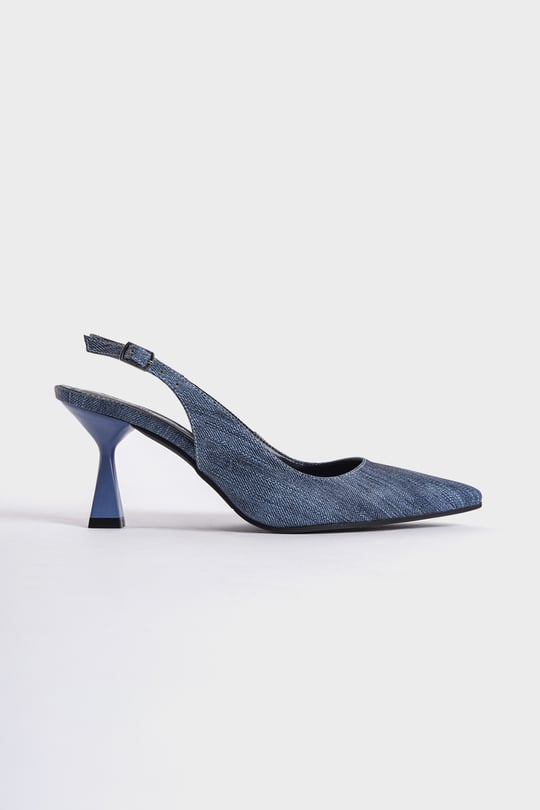 Capone Open Back Pointed Toe Mid Heeled Women Blue Shoes