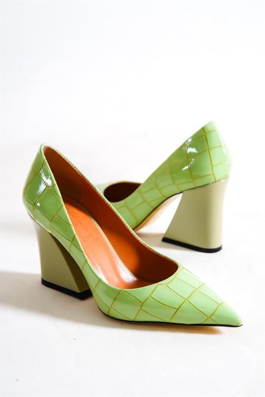 Capone Pointed Toe Block High Heel Women Sea Green Shoes
