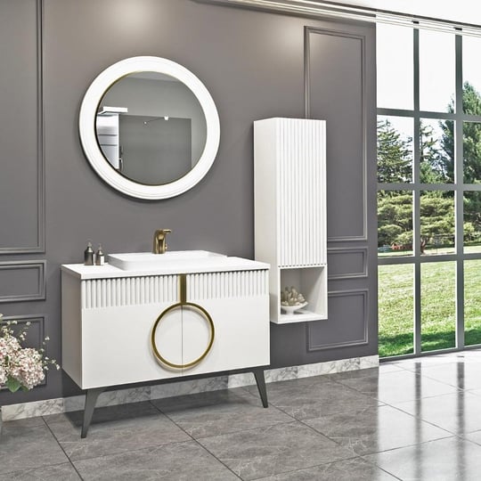 Aquanil Valisso 105 cm Beyaz Lavabolu Banyo Dolabı - Yapı Home