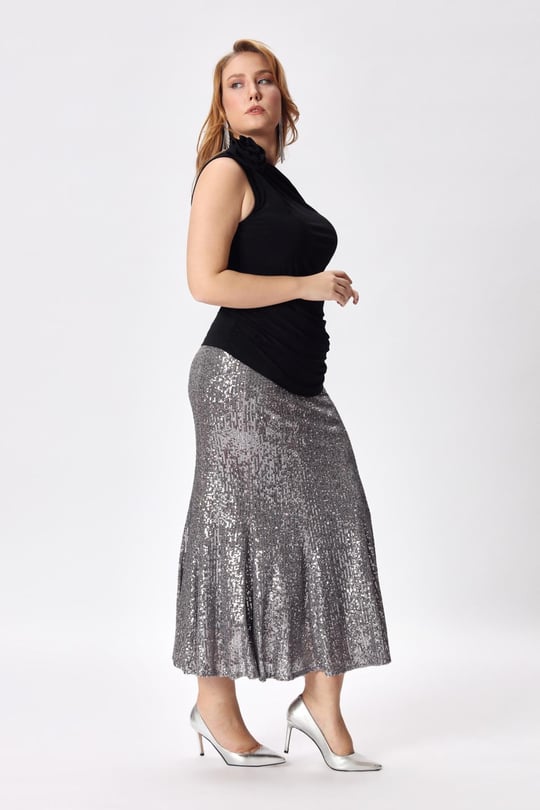 Milos Skirt Silver Mermaid cut sequined skirt Skirt Modalogy