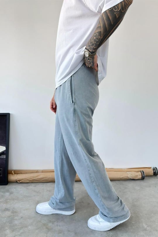 Açık Gri Basic Yıkamalı Baggy Eşofman