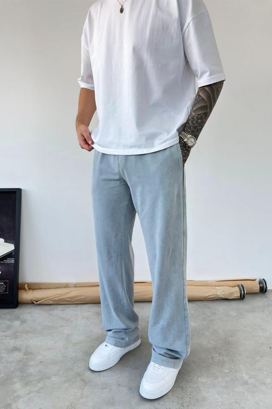 Açık Gri Basic Yıkamalı Baggy Eşofman