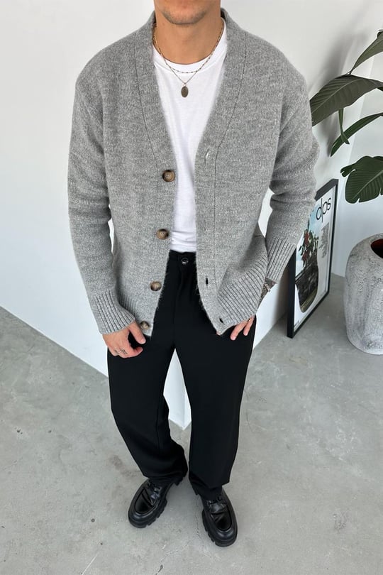 Gri Basic Soft Relaxed Hırka