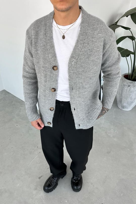 Gri Basic Soft Relaxed Hırka