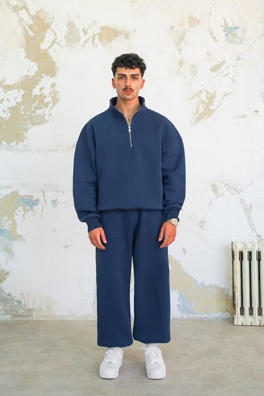 Lacivert Cozy Basic Yarım Fermuar Oversize Sweatshirt