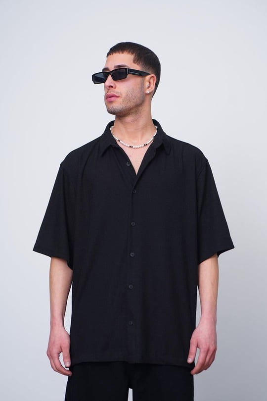 Siyah Siyah Basic Kısa Kollu CH Oversize Gömlek