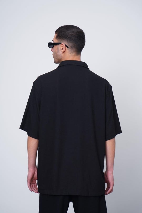 Siyah Siyah Basic Kısa Kollu CH Oversize Gömlek