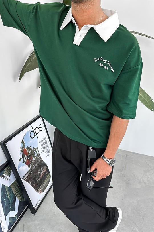 Yeşil Polo Yaka Sailing PH Oversize Tişört