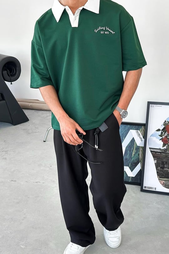 Yeşil Polo Yaka Sailing PH Oversize Tişört