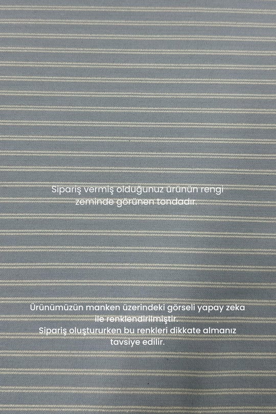 Adesya Kontrast Renkli Biyeli Çizgili Gömlek MAVİ