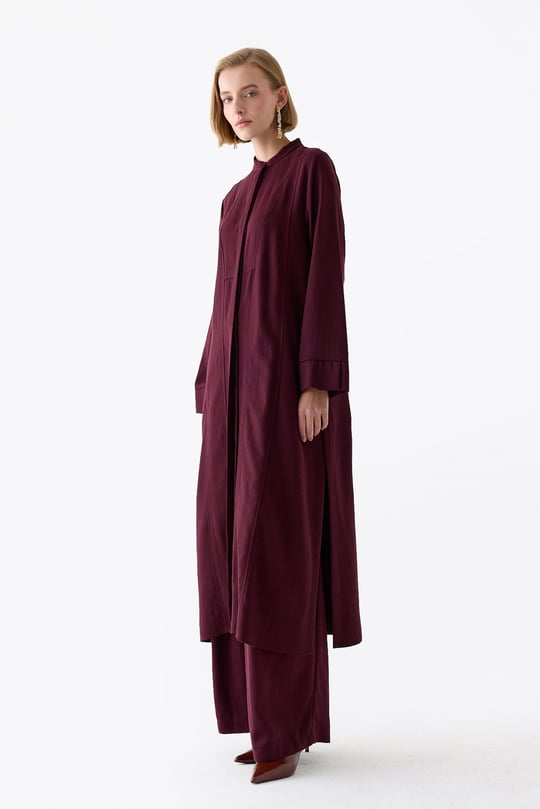 Ase Dikiş Detaylı Hakim Yaka Lyocell Tunik BORDO