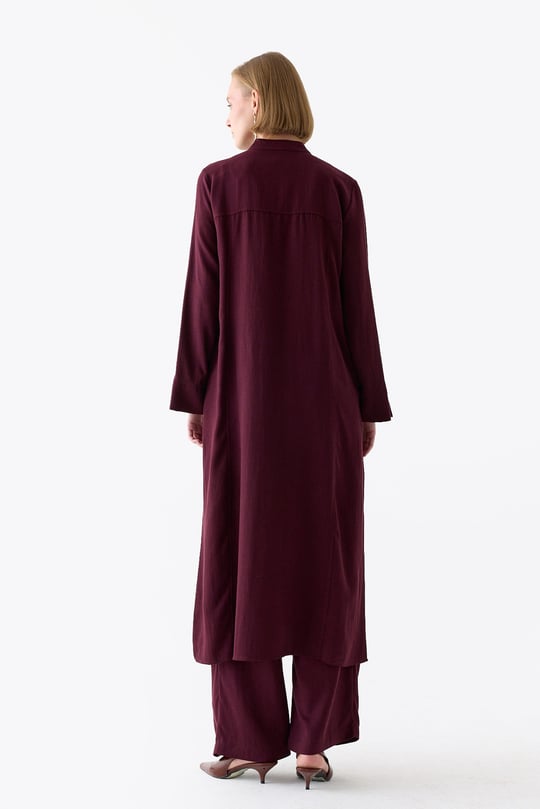 Ase Dikiş Detaylı Hakim Yaka Lyocell Tunik BORDO
