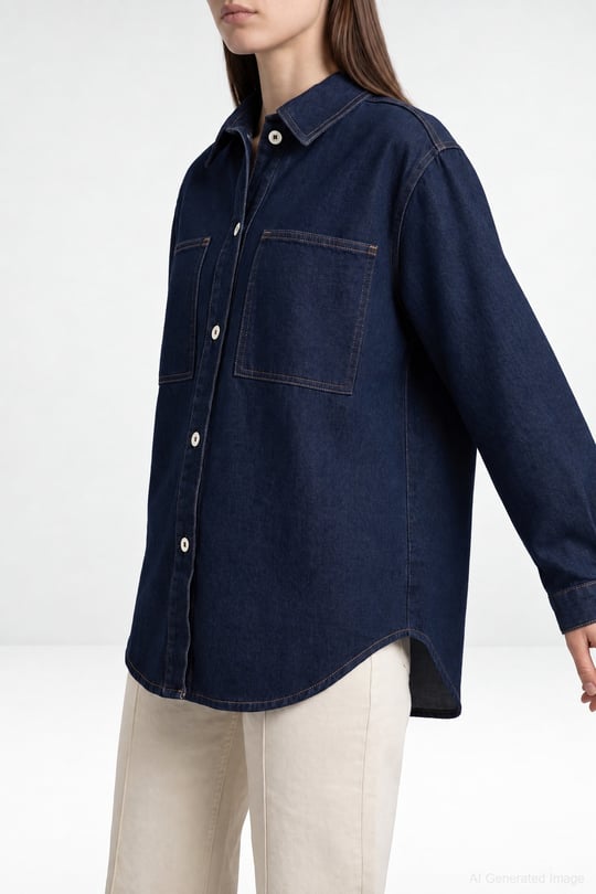 Basic Denim Gömlek KOYU LACİVERT