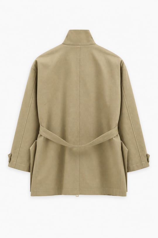 Cool Dik Yaka Belden Kuşaklı Pamuklu Parka CAMEL