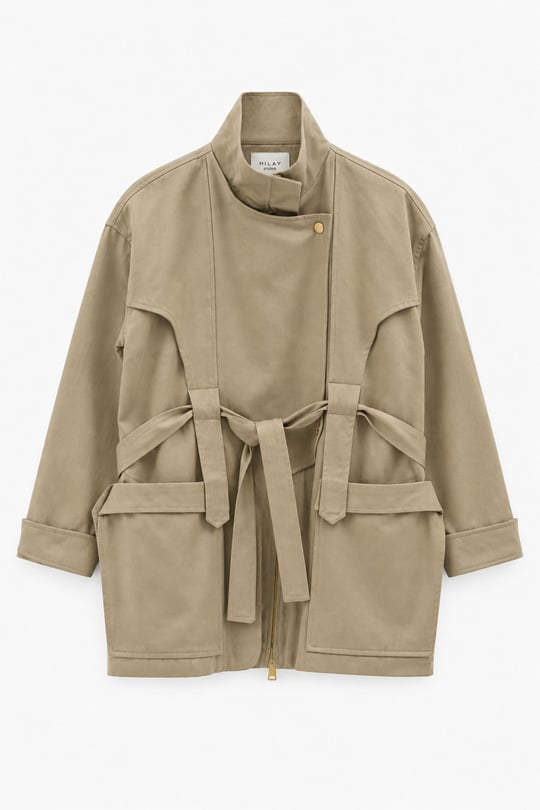 Cool Dik Yaka Belden Kuşaklı Pamuklu Parka CAMEL