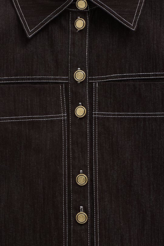 Luv Düğmeli Kontrast Dikişli Denim Ceket ACI KAHVE