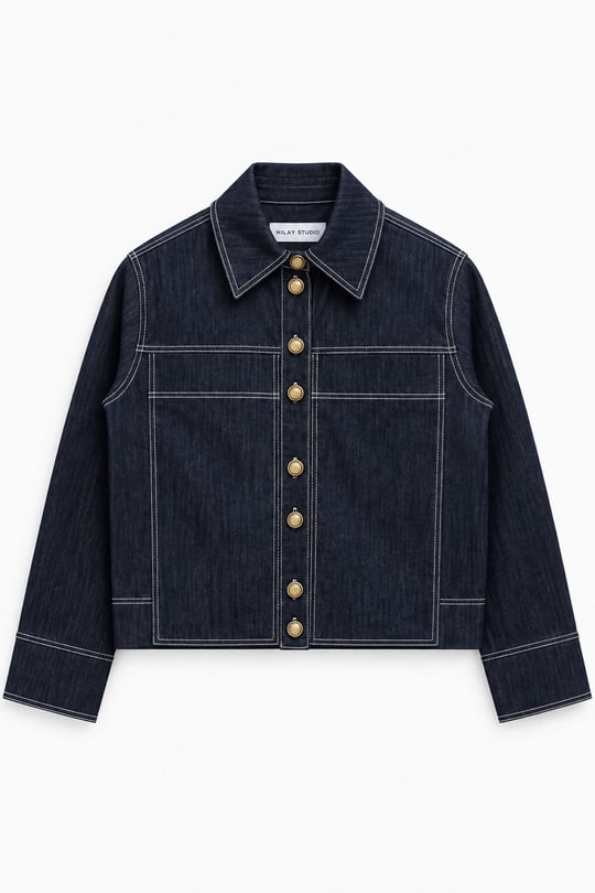 Luv Düğmeli Kontrast Dikişli Denim Ceket LACİVERT