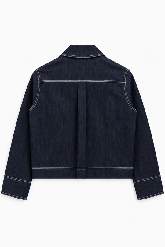 Luv Düğmeli Kontrast Dikişli Denim Ceket LACİVERT