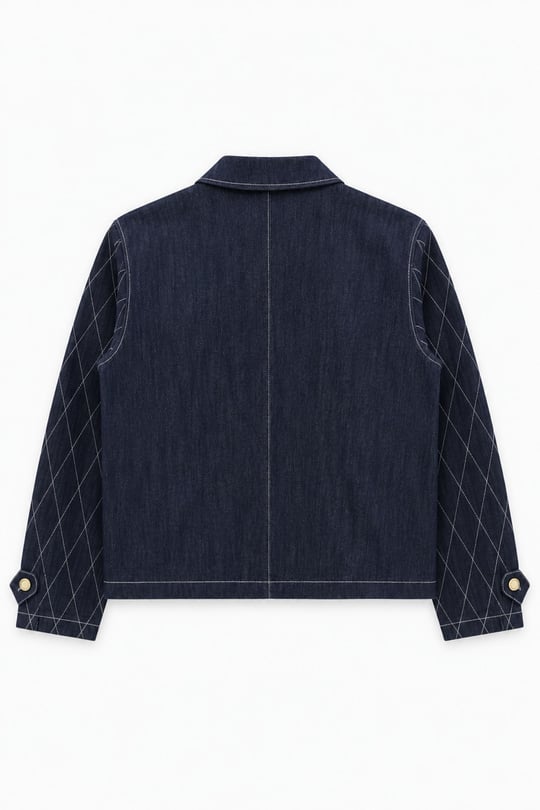 Mono Kapitone Dikişli Denim Ceket LACİVERT