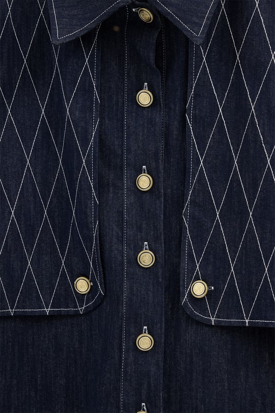 Mono Kapitone Dikişli Denim Ceket LACİVERT