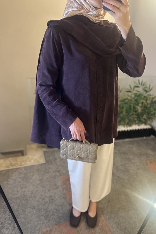 Motty Şal Detaylı Lyocell Gömlek MÜRDÜM