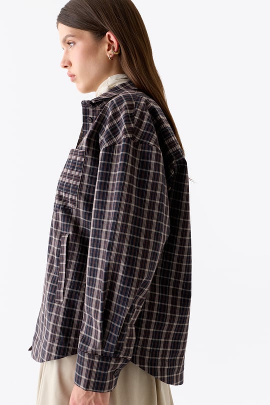 Plaid Ekoseli Bomber Pamuklu Gömlek KAHVERENGİ