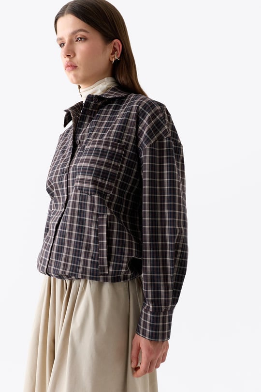 Plaid Ekoseli Bomber Pamuklu Gömlek KAHVERENGİ