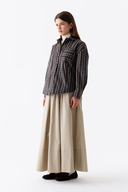 Plaid Ekoseli Bomber Pamuklu Gömlek KAHVERENGİ