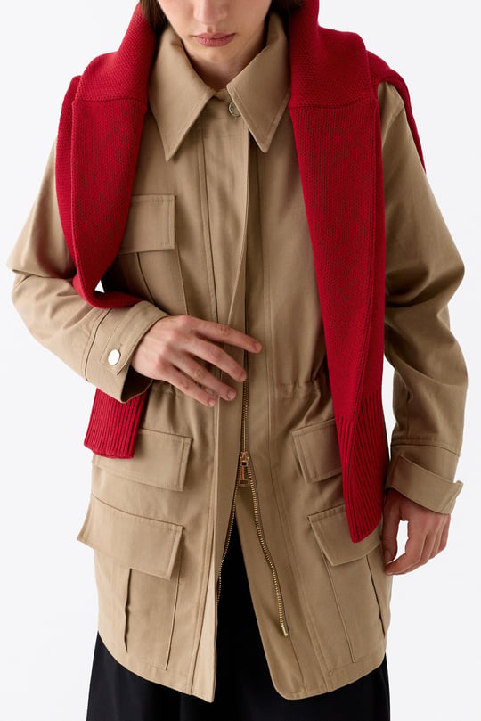 Rita Cep Detaylı Beli Büzgülü Pamuklu Parka CAMEL