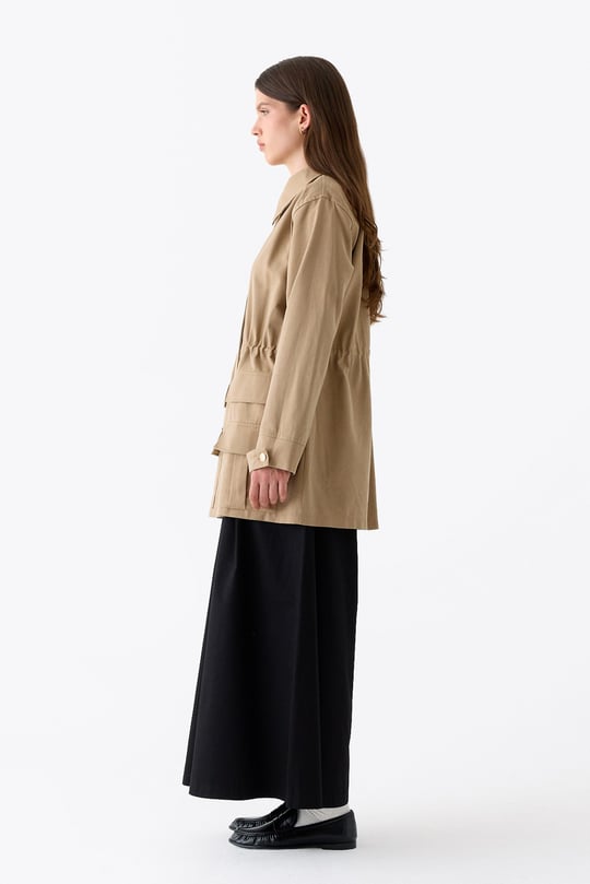 Rita Cep Detaylı Beli Büzgülü Pamuklu Parka CAMEL