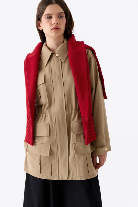 Rita Cep Detaylı Beli Büzgülü Pamuklu Parka CAMEL